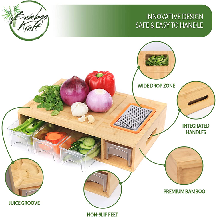Bamboo Cutting Board with Containers - Image 2